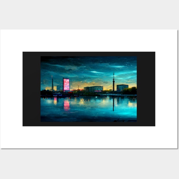 Neon Berlin City Skyline In Neonlight / Berlin City Silhouette Wall Art by Unwind-Art-Work